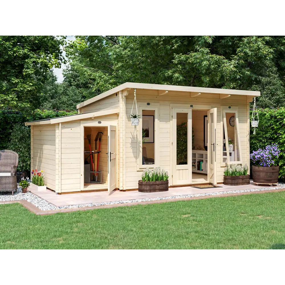 Dunster House Terminator 18 x 10ft Brown Garden Pent Log Cabin Office with Storage Room Image 2