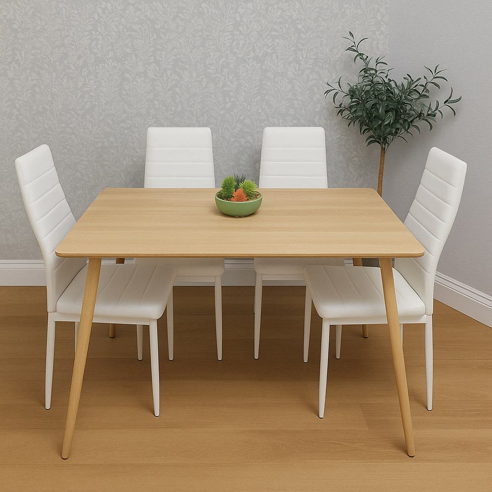 Kosy Koala 4 Seater Faux Leather Wooden Dining Set White Image 4