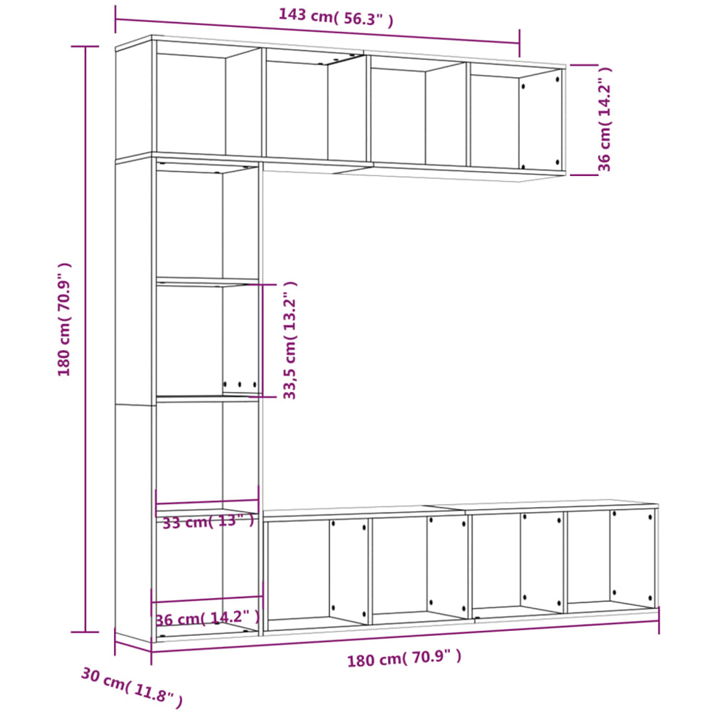 vidaXL 12 Shelf Smoked Oak Bookcase Image 6