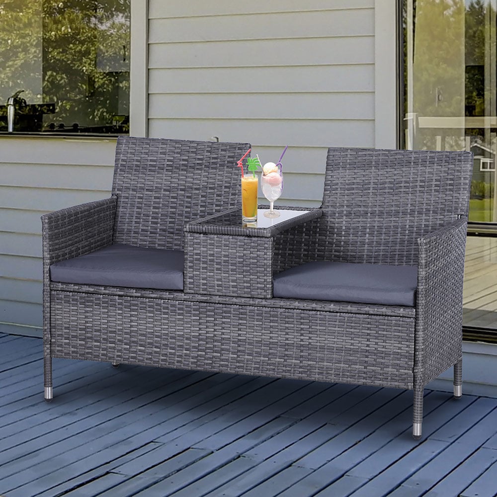 Outsunny Rattan Love Seat Grey Image 7