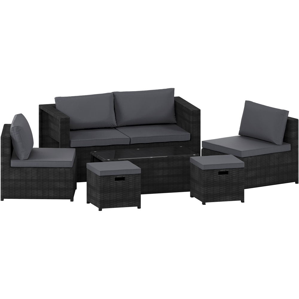 GARDEN VIDA Islay 6 Seater Black PE Rattan Set Garden Lounge Set with Cover Image 2