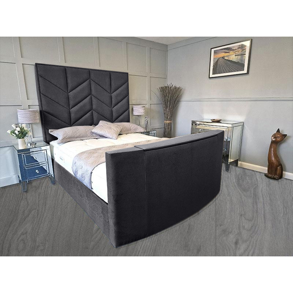 Eleganza Home Alino Super King Size Steel Plush Velvet TV Bed Frame Image 3