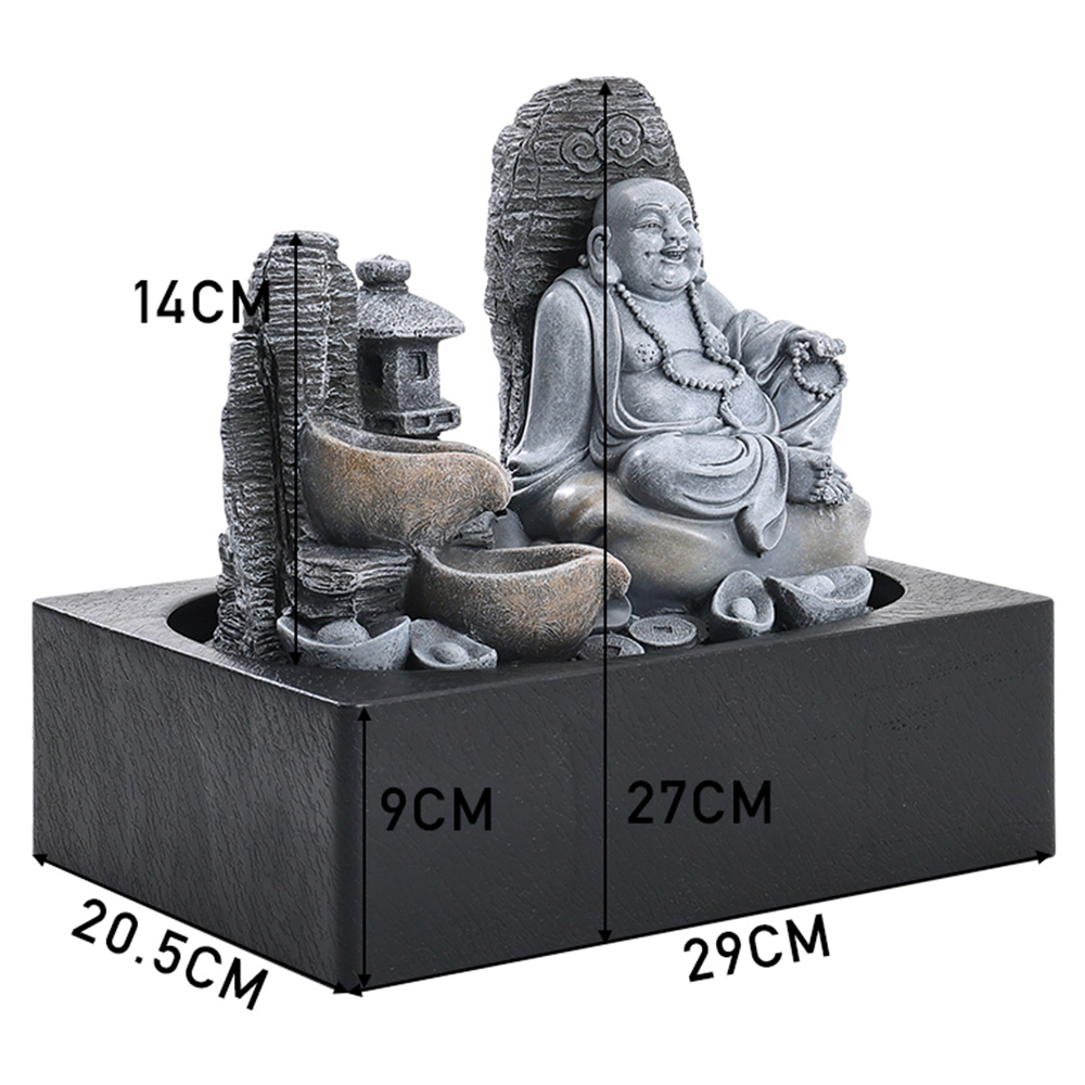 Living and Home Sitting Buddha Tabletop Resin Water Feature with Light Image 8