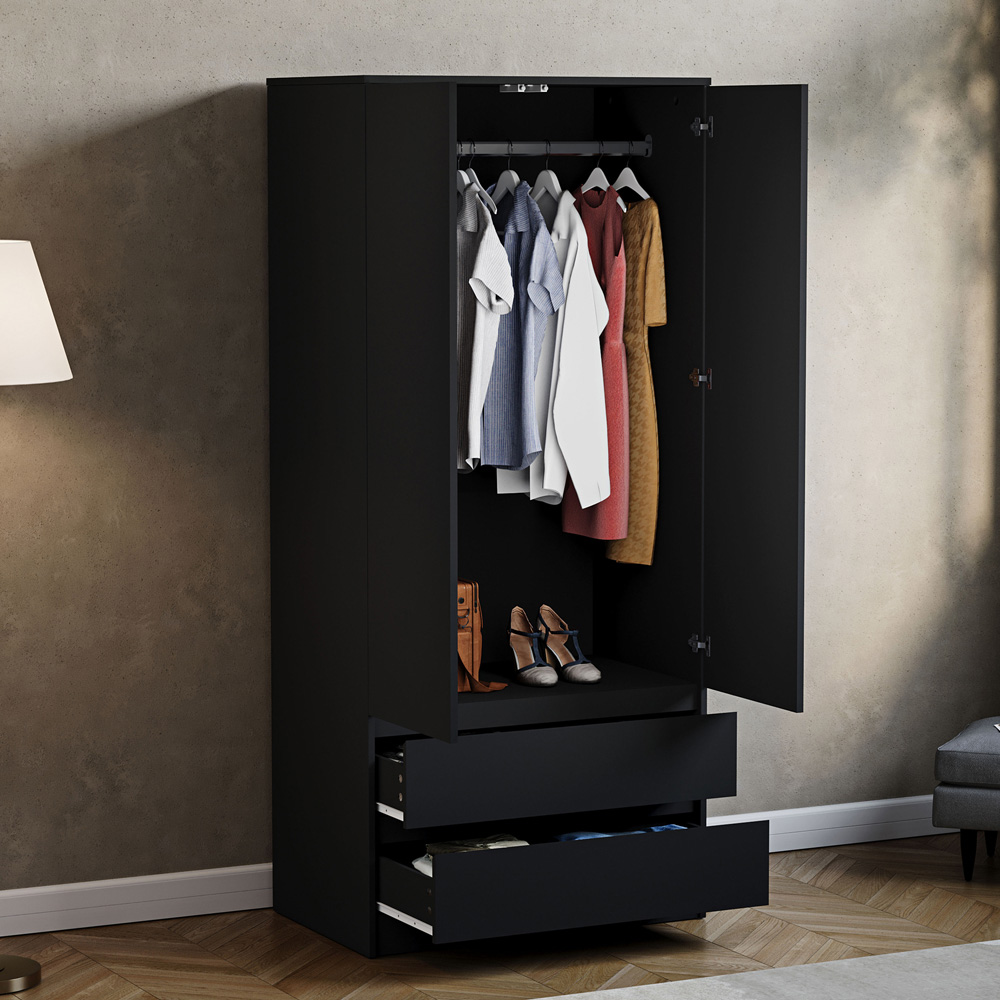 VIDA DESIGNS Denver 2 Door 2 Drawer Black Wardrobe Image 4