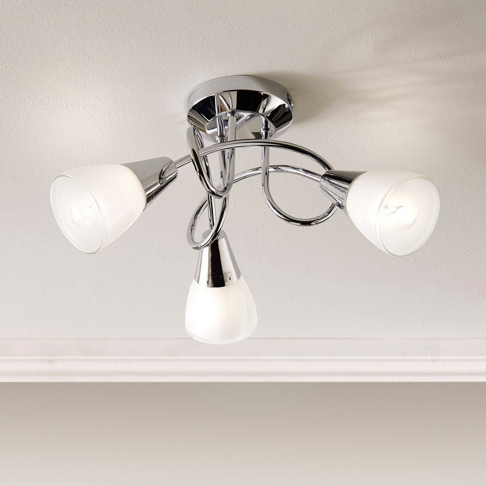 Kliving Dione 3 Light White Glass Shade Chrome Ceiling Light Image 3