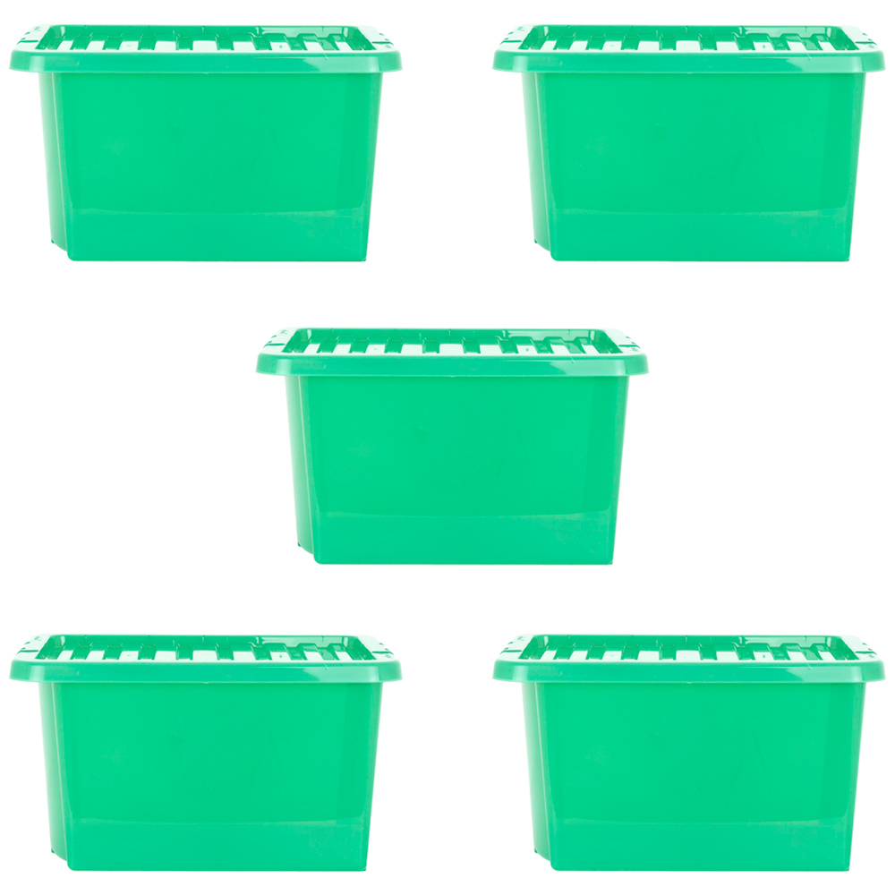 Wham Crystal 28L Clear Green Stackable Plastic Storage Box and Lid Pack 5 Image 1