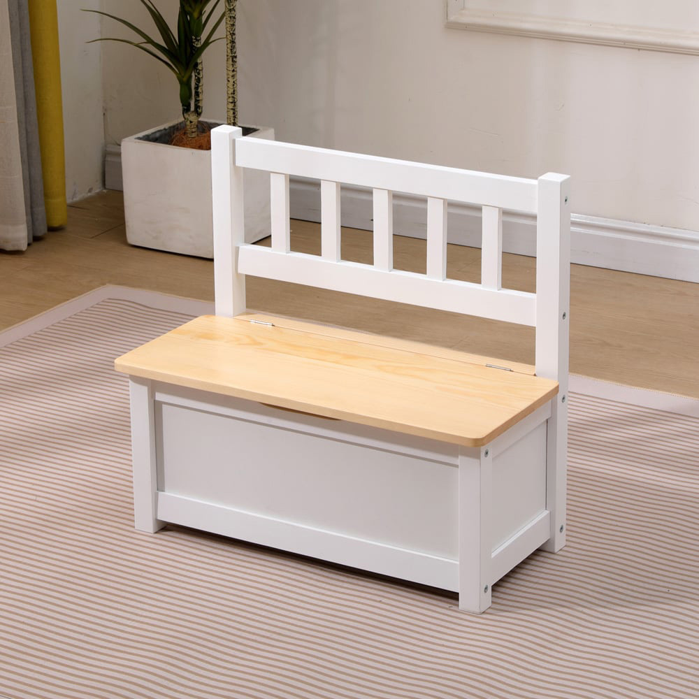 FurnitureHMD Kids 4 Seater White Pine Wood Table Chair and Storage Bench Set Image 7
