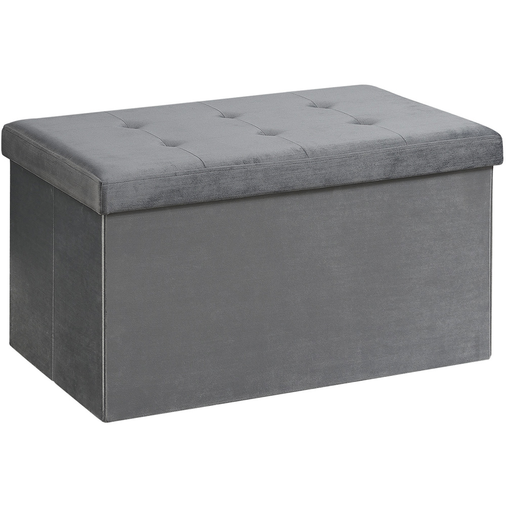 Grey Brushed Velvet Storage Trunk Image 2