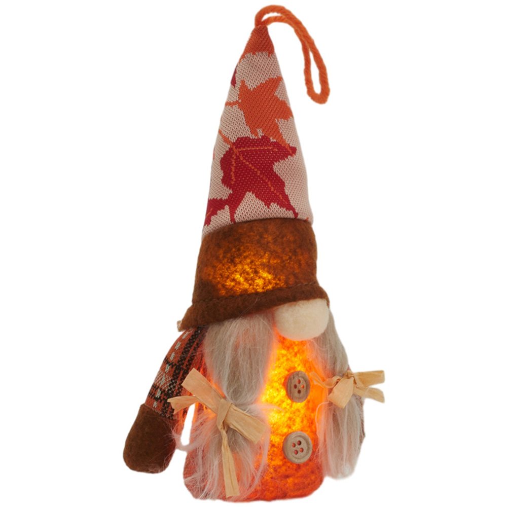 Living and Home Orange Thanksgiving Harvest Maple Gnome LED Ornament 17cm Image 2