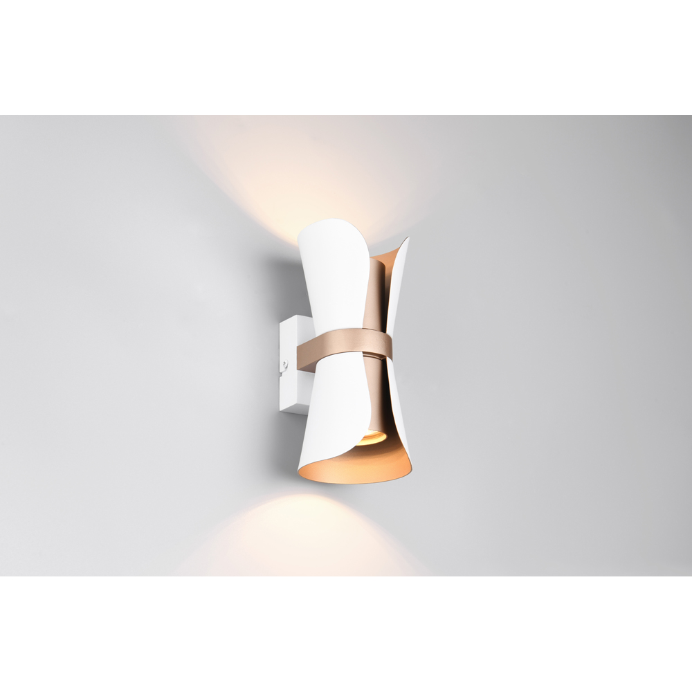 TRIO Coat Matt White and Coffee Up and Down Wall Light Image 2
