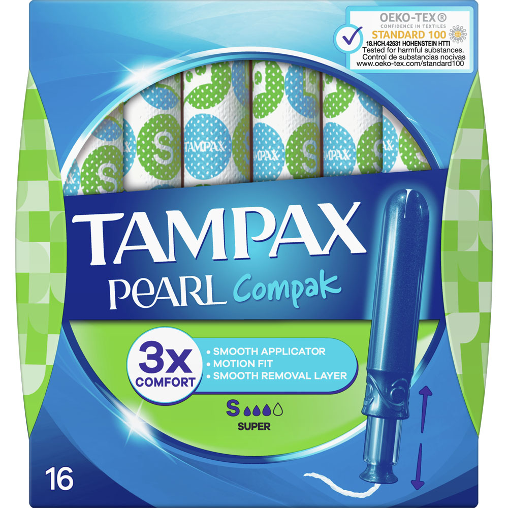 Tampax Pearl Compak Super Tampons with Applicator 16 Pack Image 1