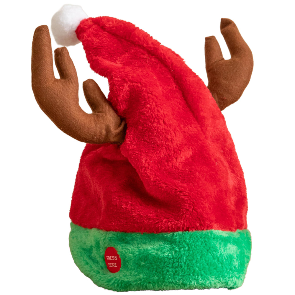 Samuel Alexander Battery Powered Dancing Santa Hat with Antlers and Festive Music 50cm Image 1