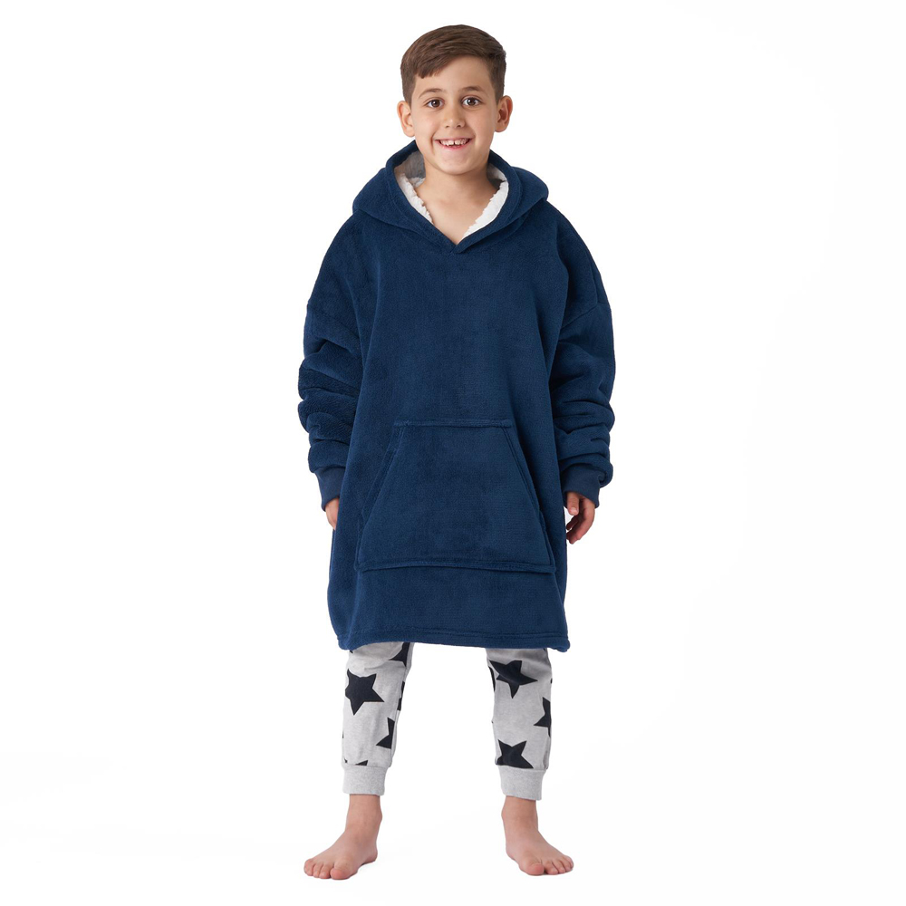 Sienna Navy Soft Sherpa Oversized Wearable Hoodie Blanket Image