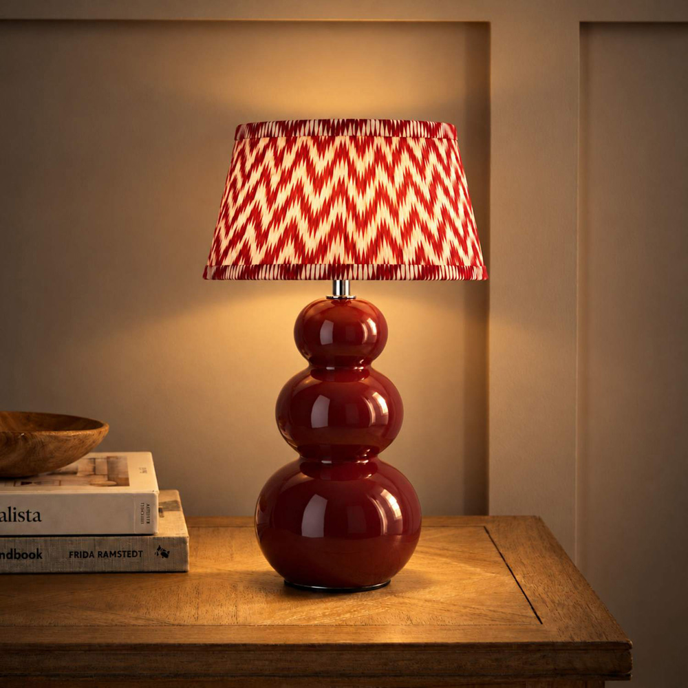 ValueLights Edie Chevron Pleat Shade Burgundy Ceramic Table Lamp with Bulb Image 2