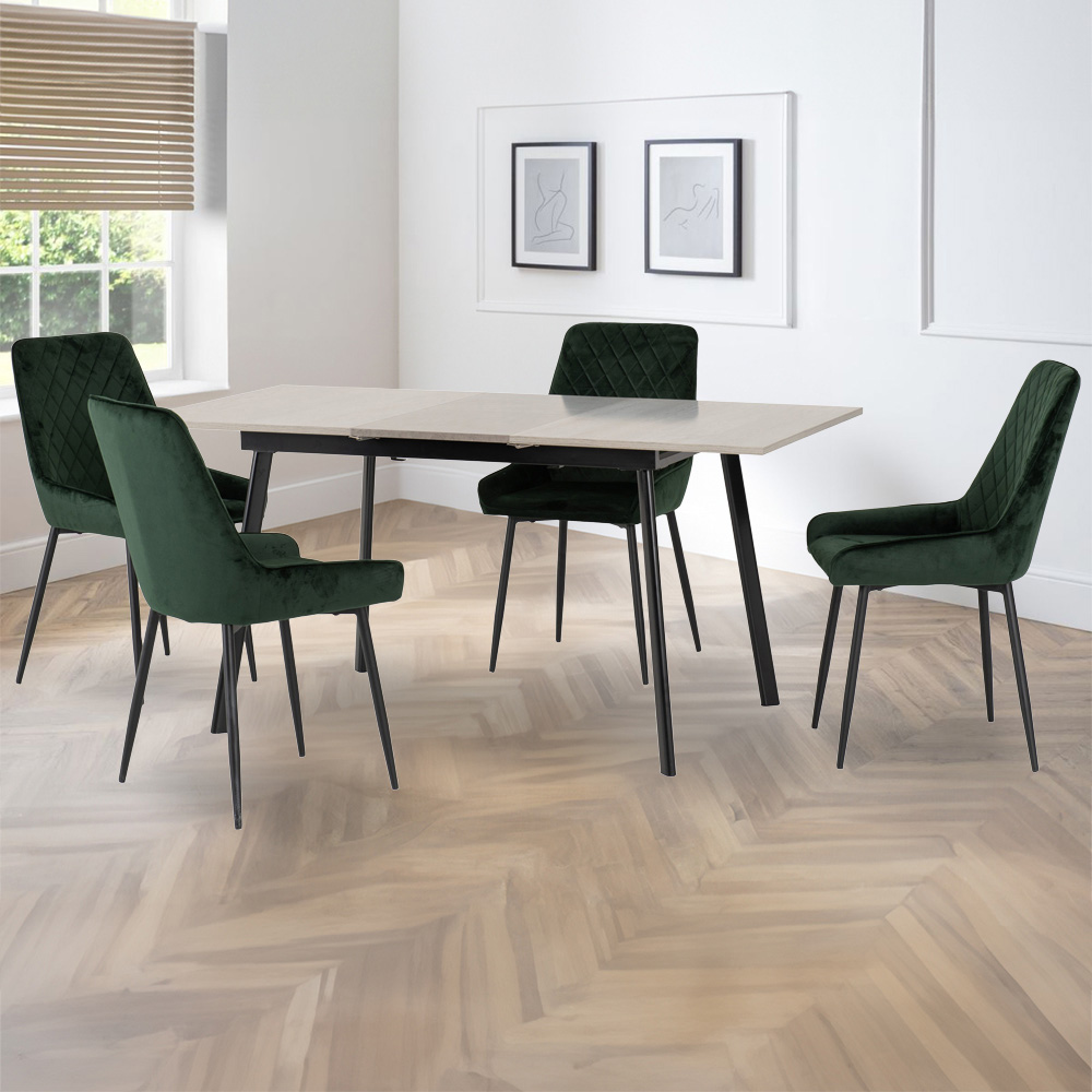 Seconique Avery 4 Seater Extending Dining Set Concrete and Emerald Green Image 1