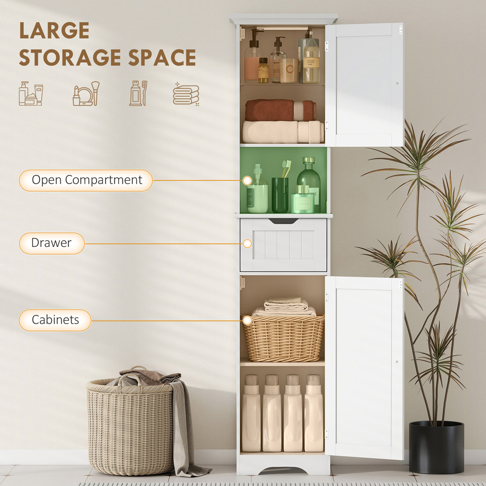 Portland 2 Door Single Drawer Single Shelf Tall Bathroom Storage Cabinet with LED Light Image 6