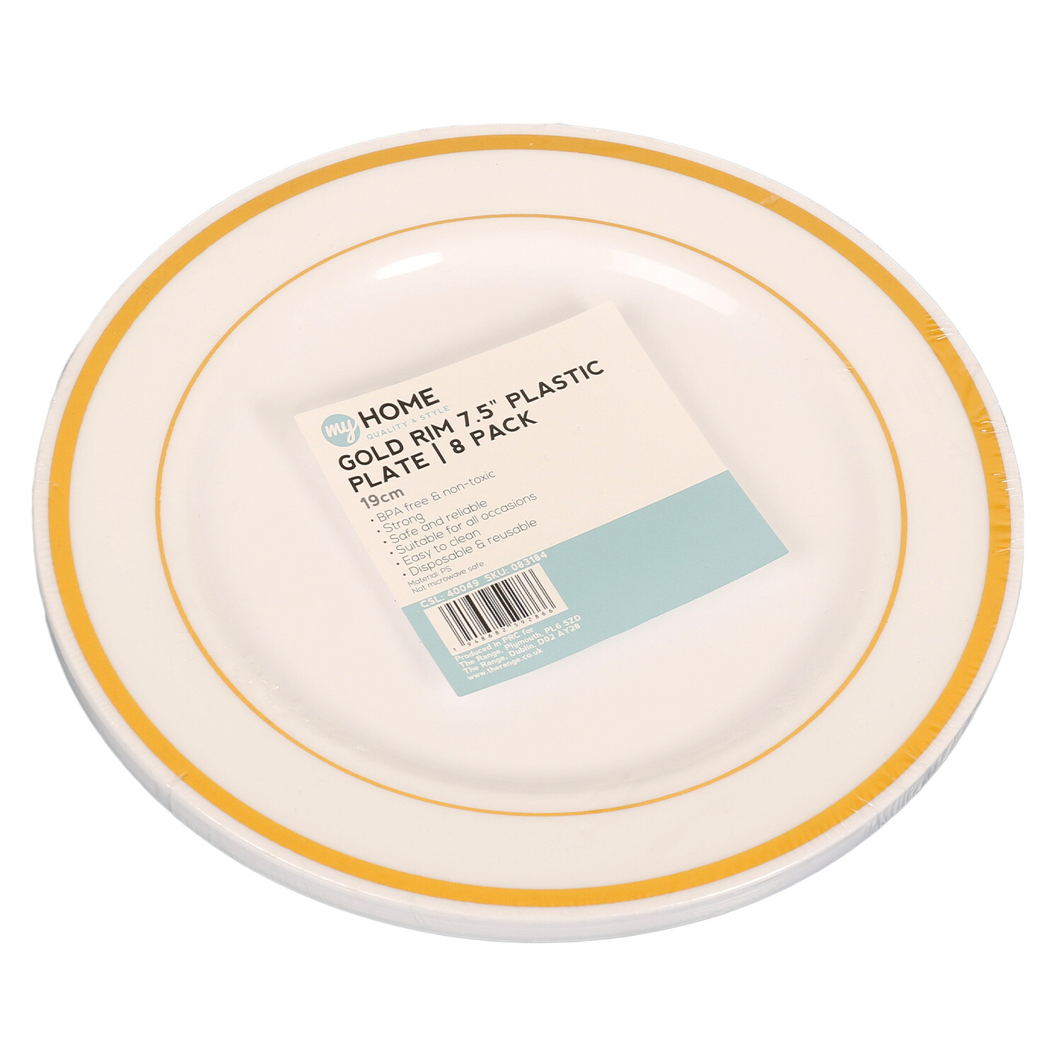 Pack of 8 Gold Rim Plastic Plates - Gold / 1.1cm Image 1
