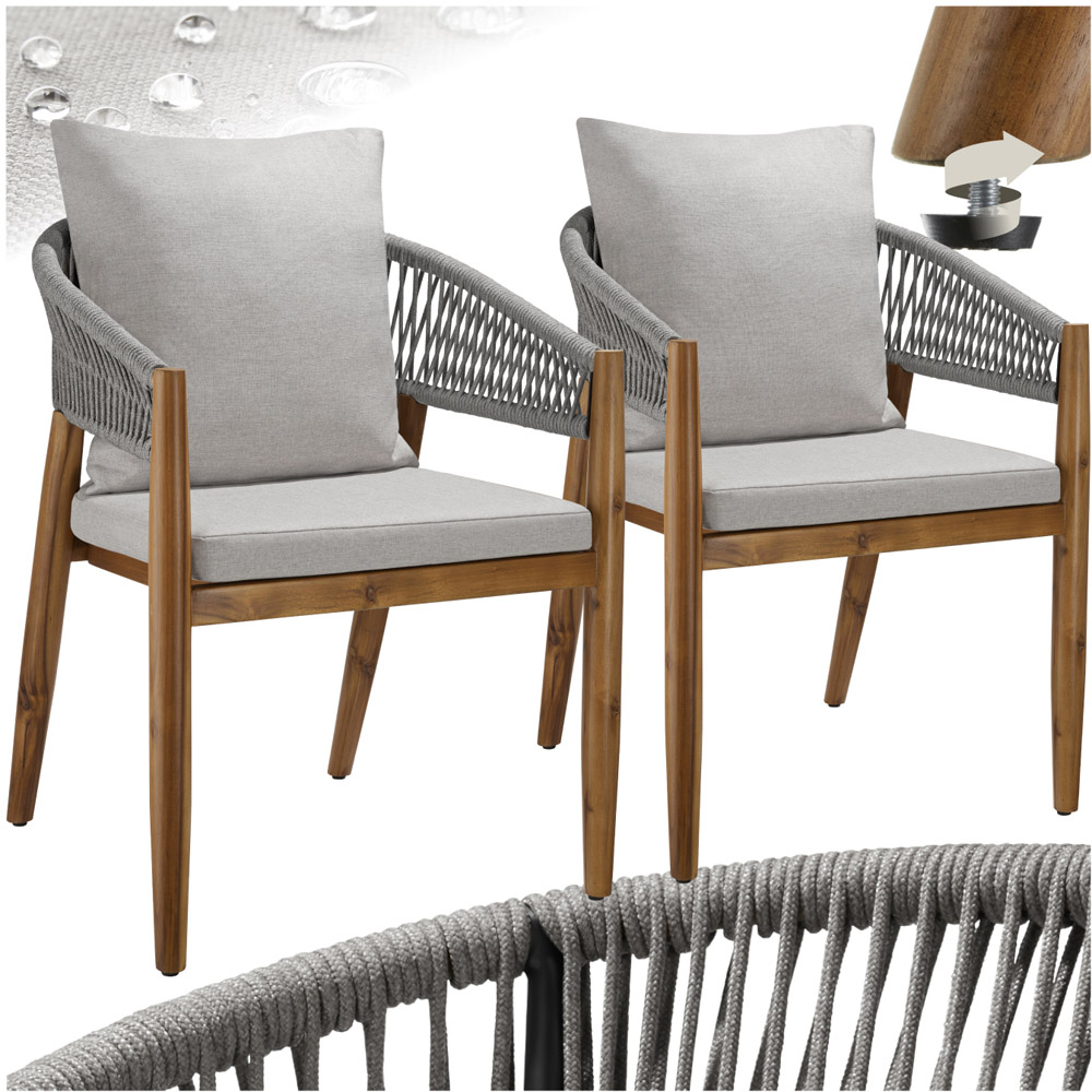tectake Manacor Set of 2 Greige Rope Design Garden chair Image 2