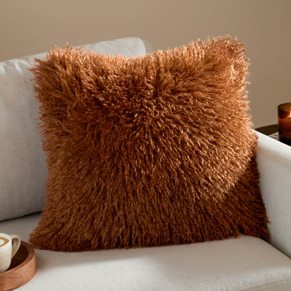 Furn Rowan Ecru Chocolate Faux Fur Reversible Cushion 50 x 50cm Image 2