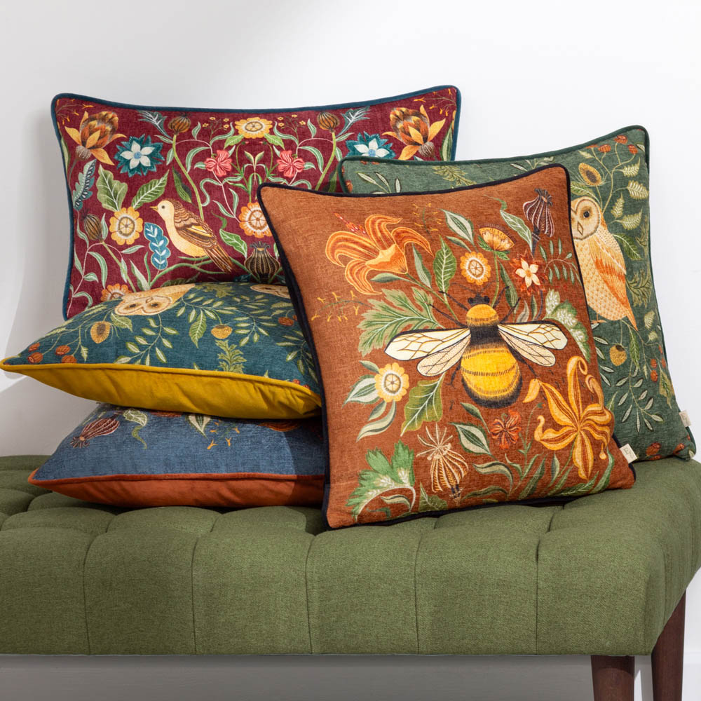 Evans Lichfield Hawthorn Burgundy Birds Chenille Piped Reversible Cushion 30 x 50cm Image 6