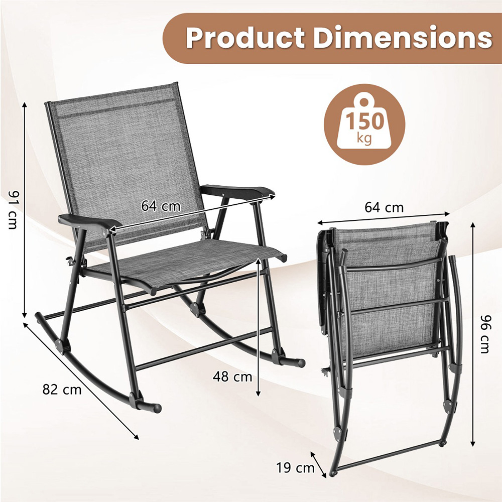 Costway Set of 2 Brown Breathable Seat Fabric Foldable Rocking Chair Image 8