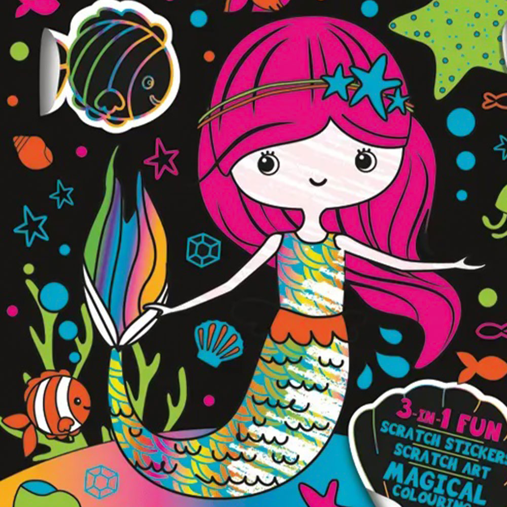 Curious Universe Neon Scratch Art Stickers Mermaids Artbook Wilko