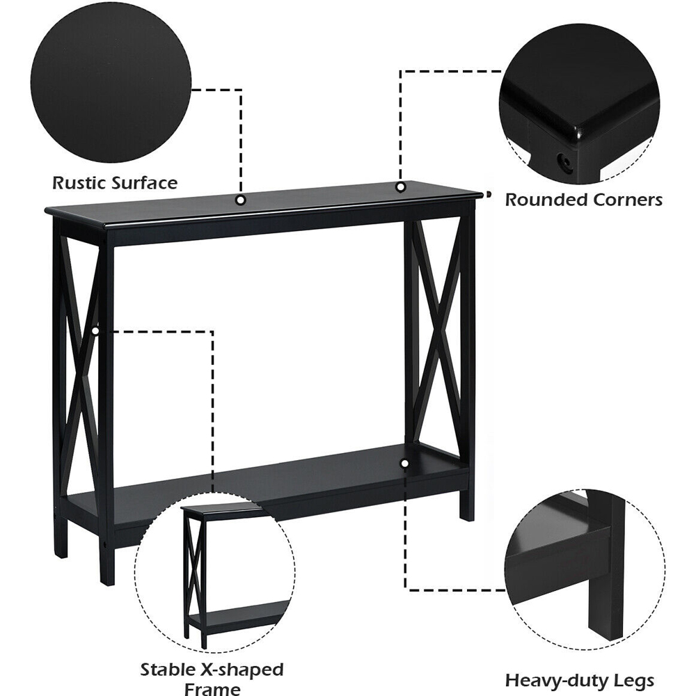 Costway Single Shelf Black Wooden Console Table Image 5