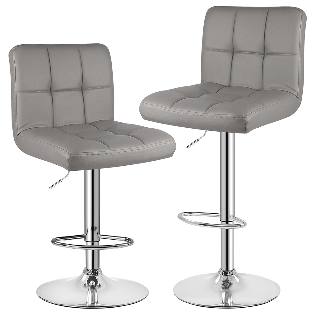 Rattrix Set of 2 Grey Leather Height Adjustable Swivel Bar Stools Image 2