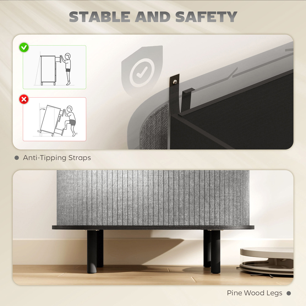 Portland 2 Sliding Doors Grey Modern Tambour Sideboard Image 7