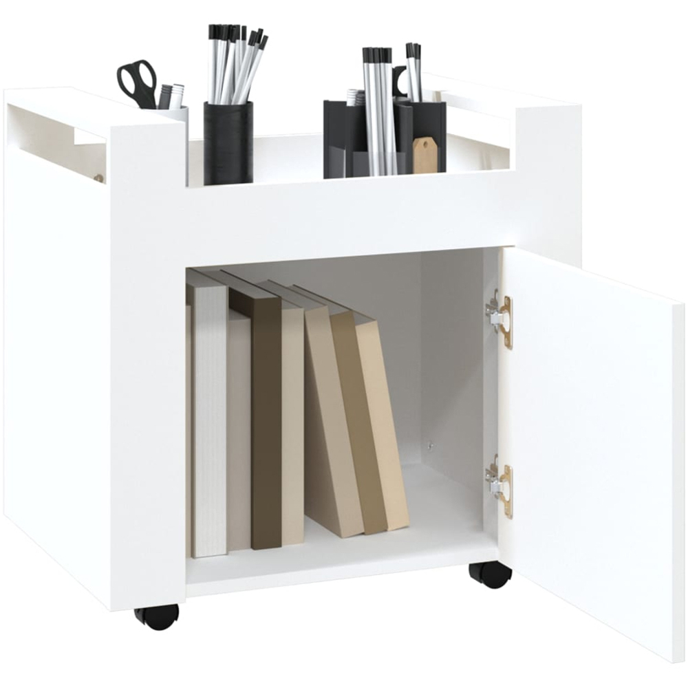 vidaXL Single Door Single Shelf White Wooden Desk Trolley Image 5