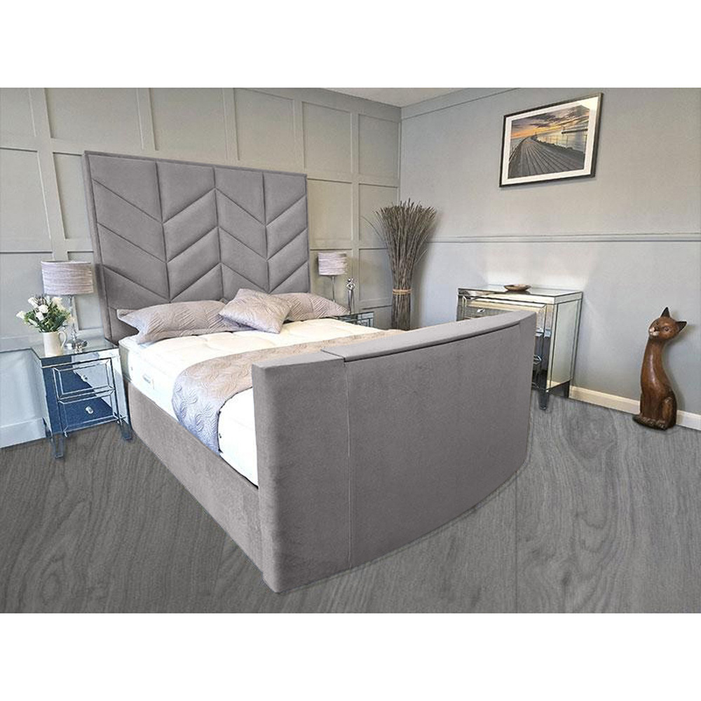 Eleganza Home Alino King Size Silver Plush Velvet TV Bed Frame Image 3