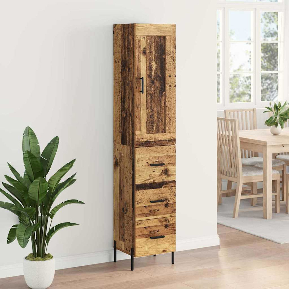 vidaXL Single Door 3 Drawer Old Wood Sideboard with Black Handles Image 4
