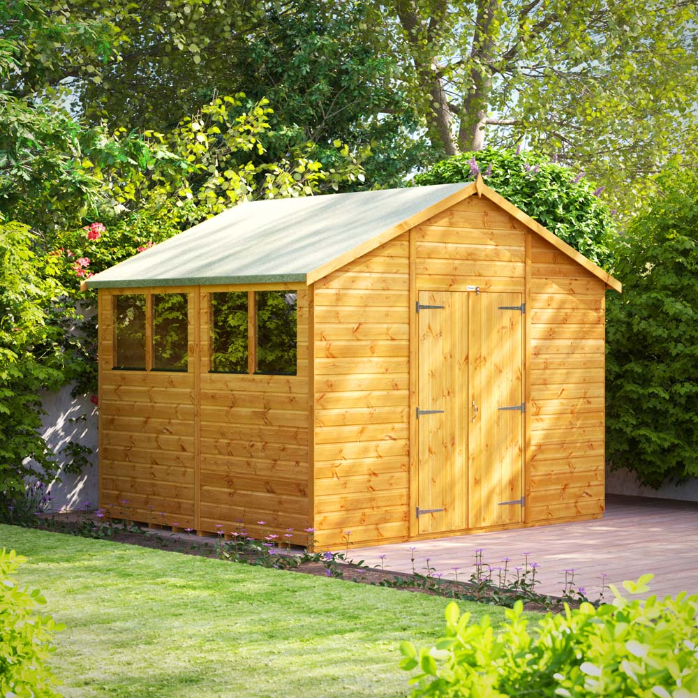 Power Sheds 8 x 10ft Double Door Apex Wooden Shed with Window Image 2
