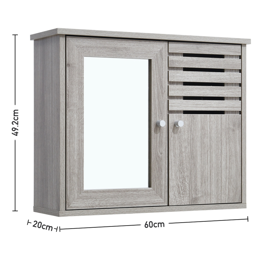 Living and Home Grey Oak Finish Mirror Bathroom Cabinet Image 7