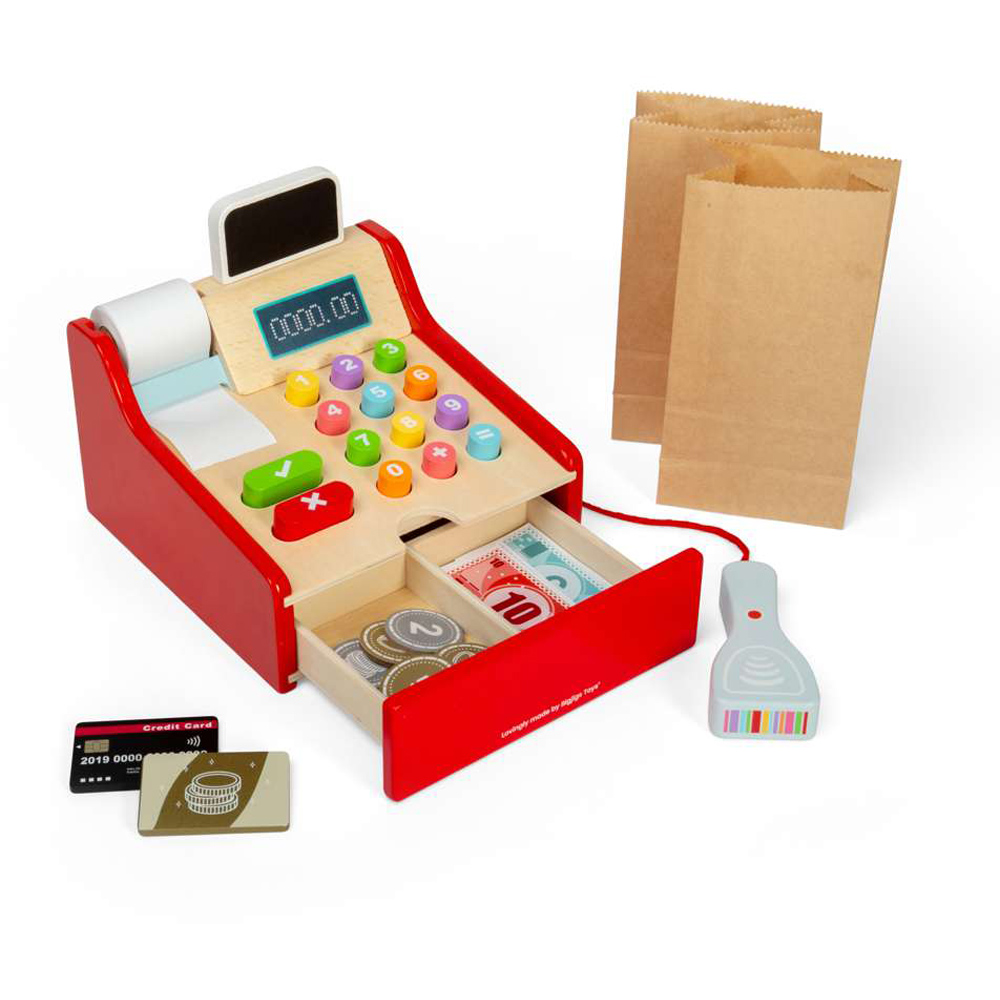 Bigjigs Toys Kids Cash Register Shop Till Themed Playset 44 Piece Image 2