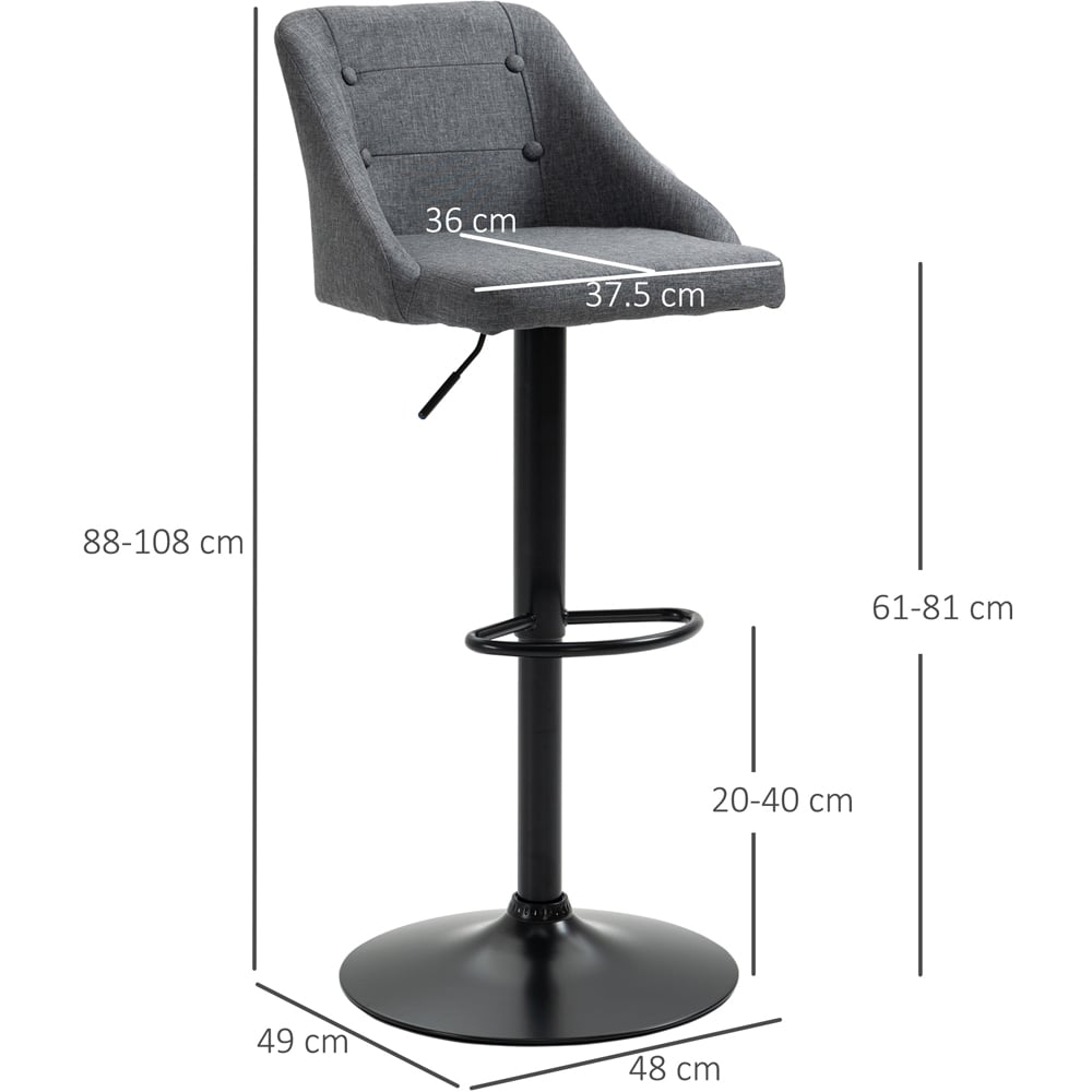 Portland Dark Grey Button Tufted Height Adjustable Swivel Bar Stool Set of 2 Image 7