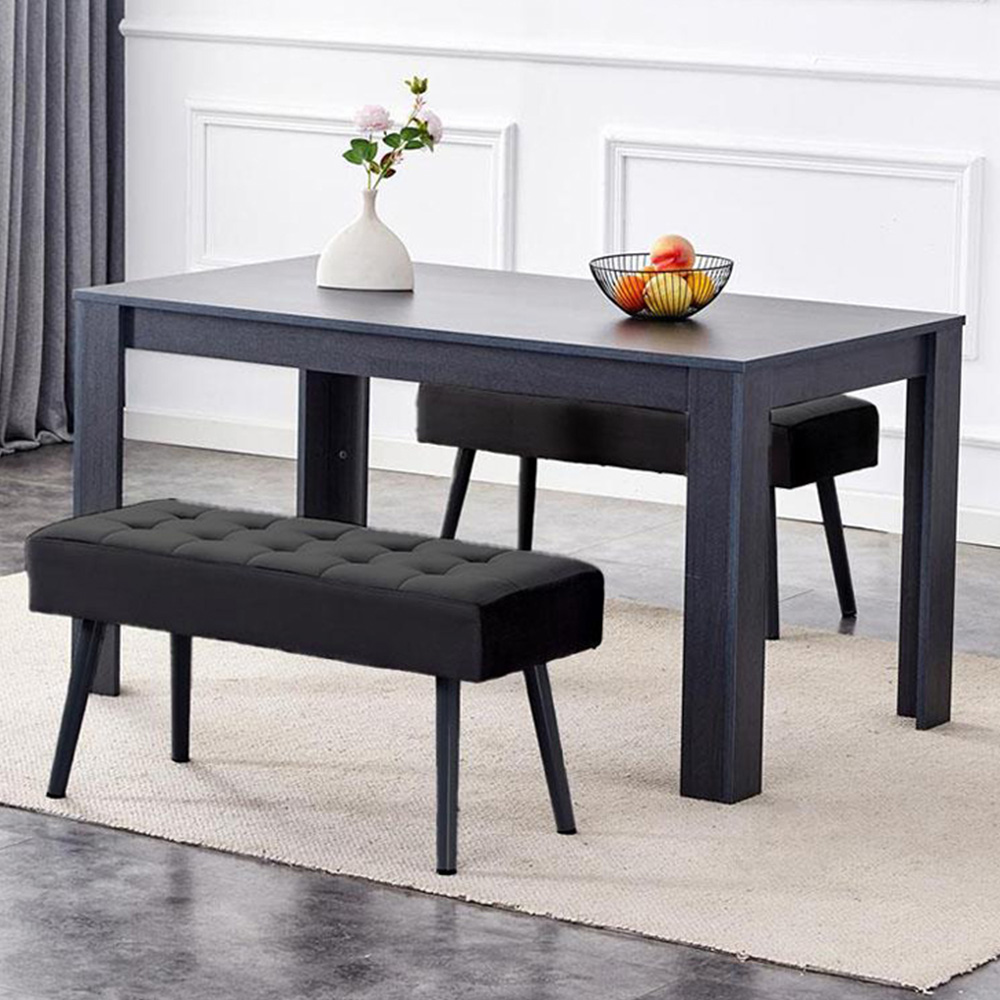 Portland 4 Seater Wooden Dining Bench Set Dark Grey and Black Image 1
