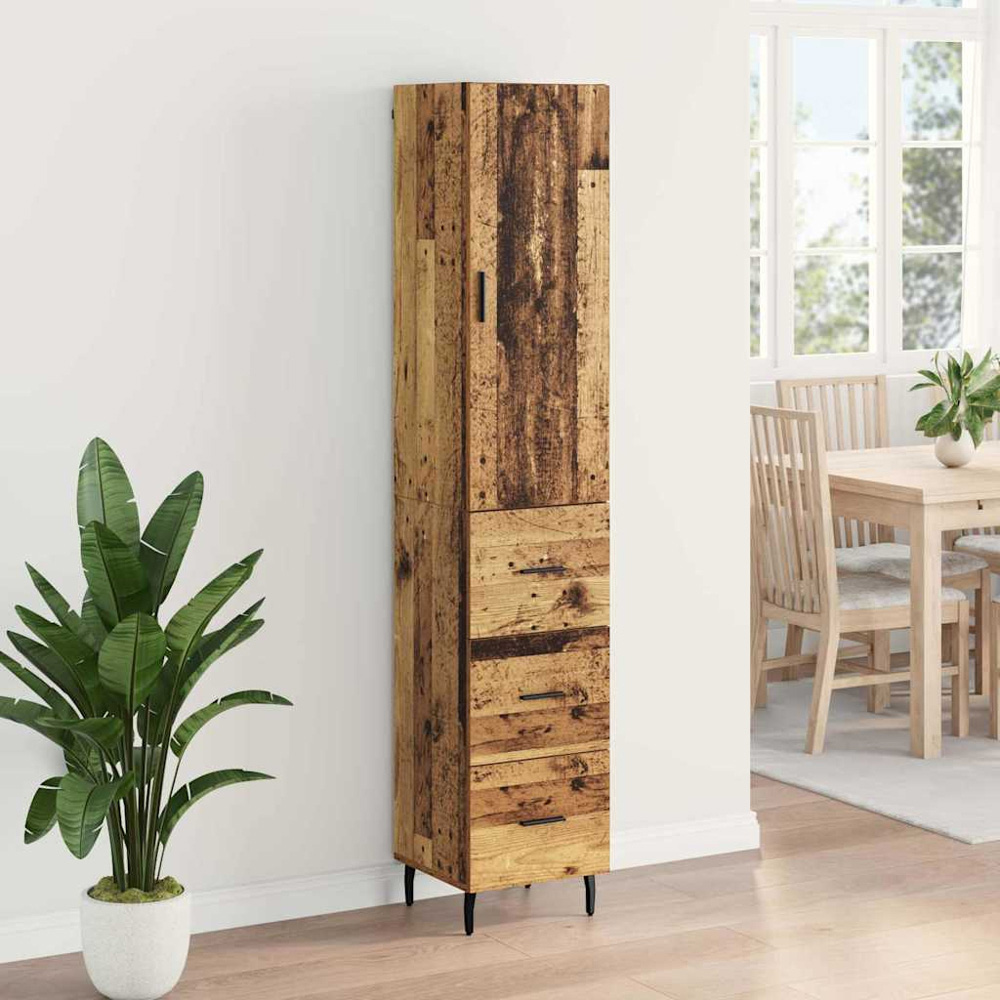 vidaXL Single Door 3 Drawer Old Wood Slim Sideboard with Metal Legs Image 4