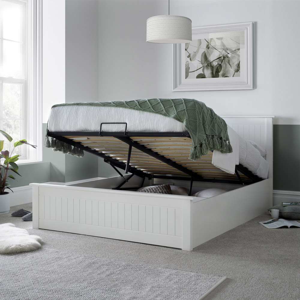 Dawson King Size White Wooden Ottoman Storage Bed Image 2