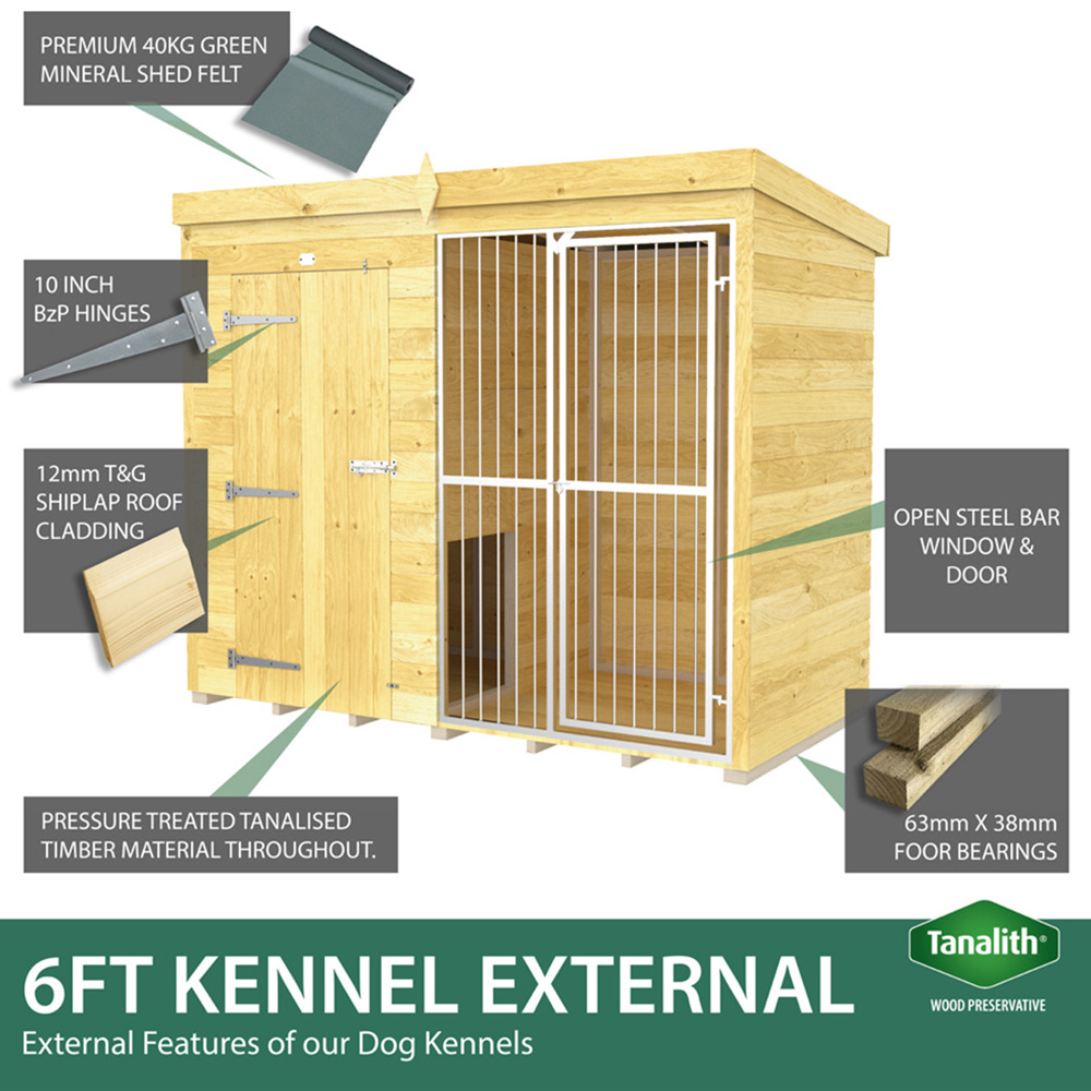 DIY Sheds 12 x 6ft Pressure Treated Tongue and Groove Timber Full Height Dog Kennel and Run Image 4