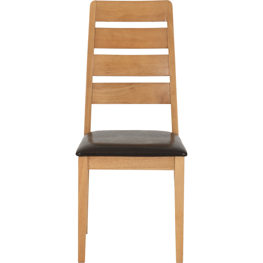 Seconique Logan Set of 2 Oak Varnish and Brown Faux Leather Chair Image 3