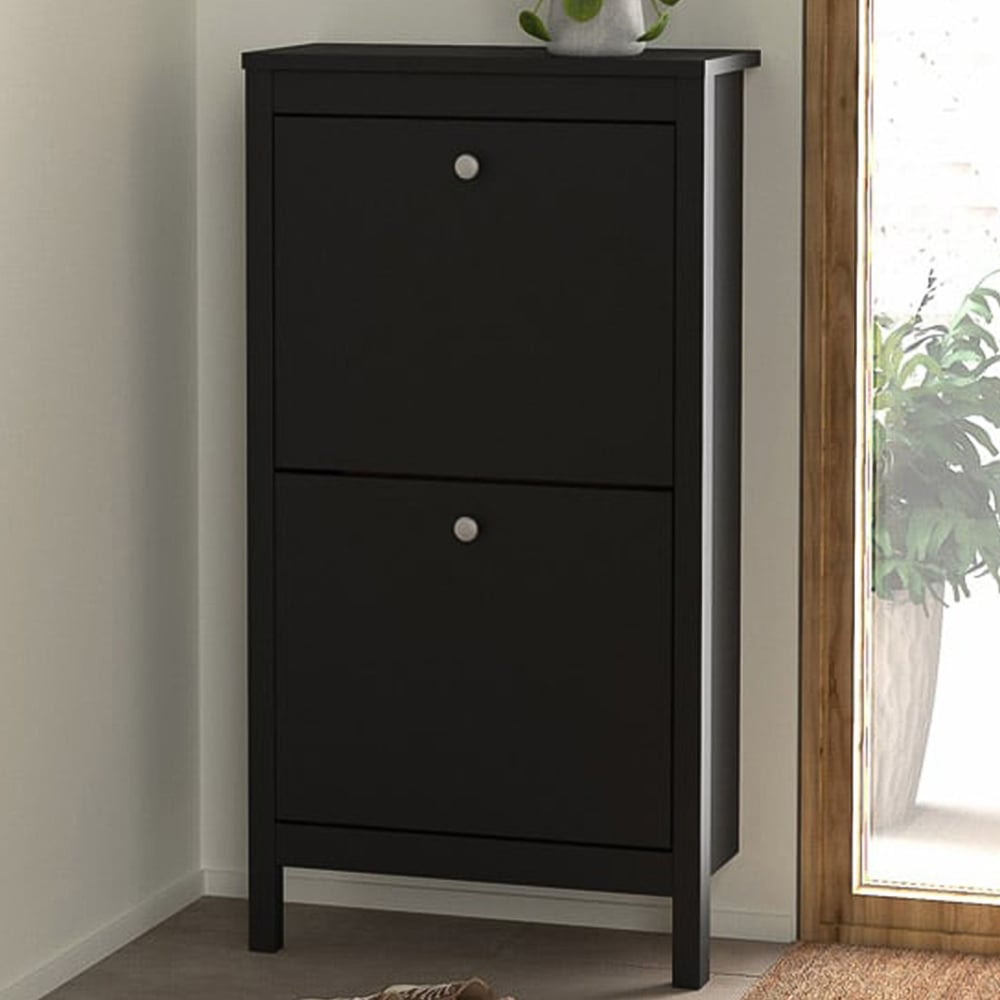 Florence Madrid 2 Flip Down Doors Matt Black Shoe Cabinet Image 1