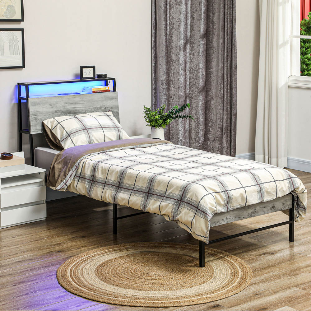 Portland Single Cement Grey Bed Frame with Charging Station and Lights Image 2