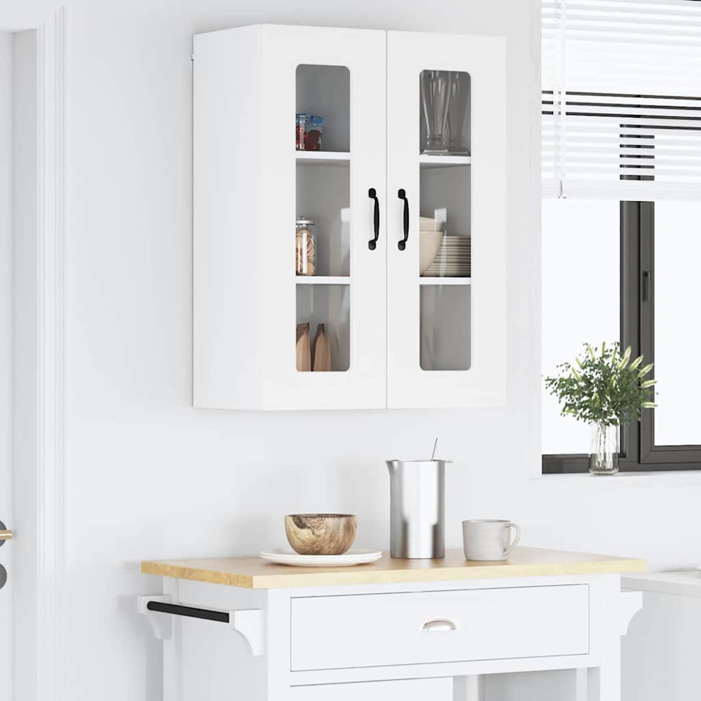 vidaXL 2 Glass Door White Kitchen Wall Cabinet Image 9