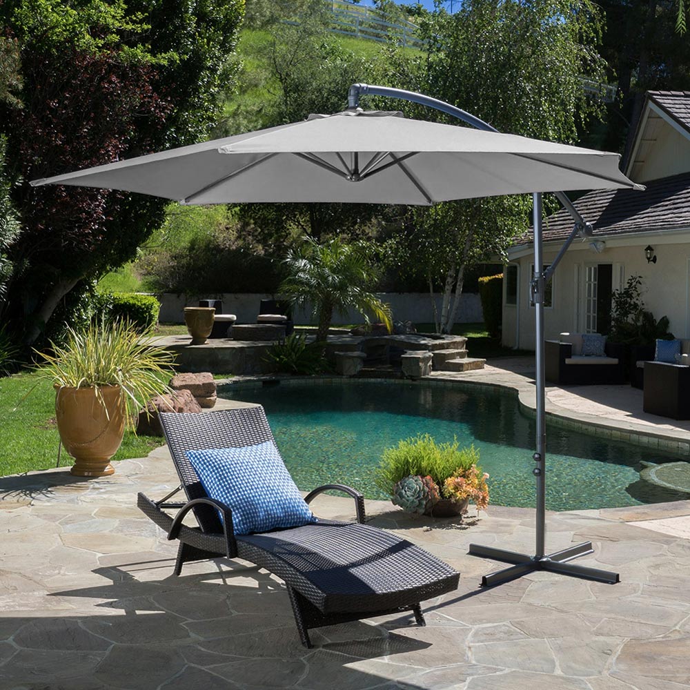 Living and Home Light Grey Cantilever Parasol with Cross Base 3m Image 6