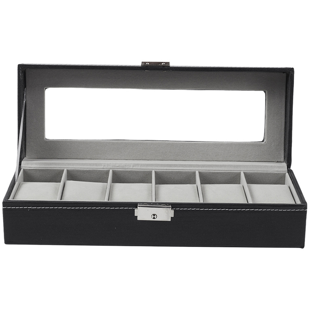 H&O Direct 6 Slot Black Faux Leather Watch Display Case Image 2