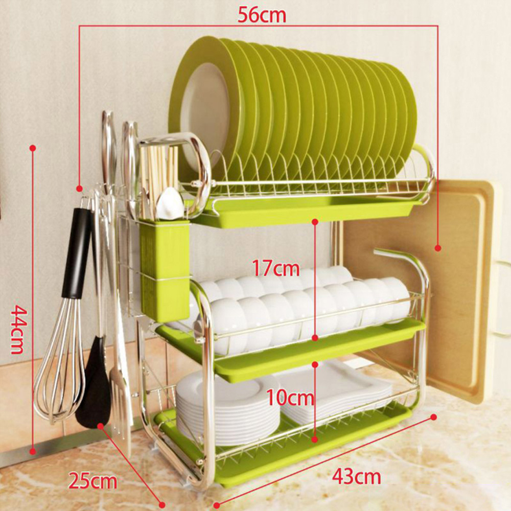 Living And Home WH0698 Green Chrome Dish Rack Multi-Tiered Image 6