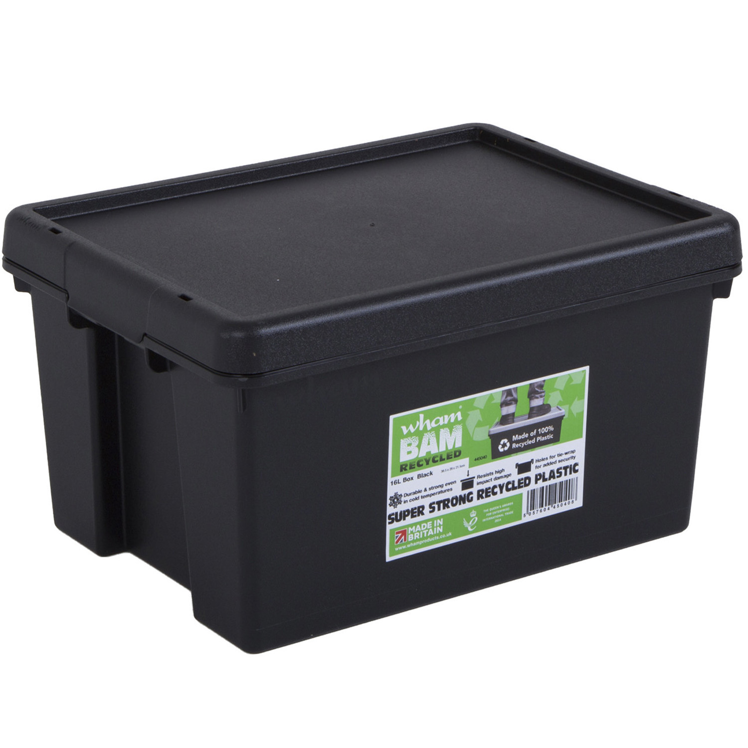 Wham Bam Recycled Black Storage Box with Lid 16L Image