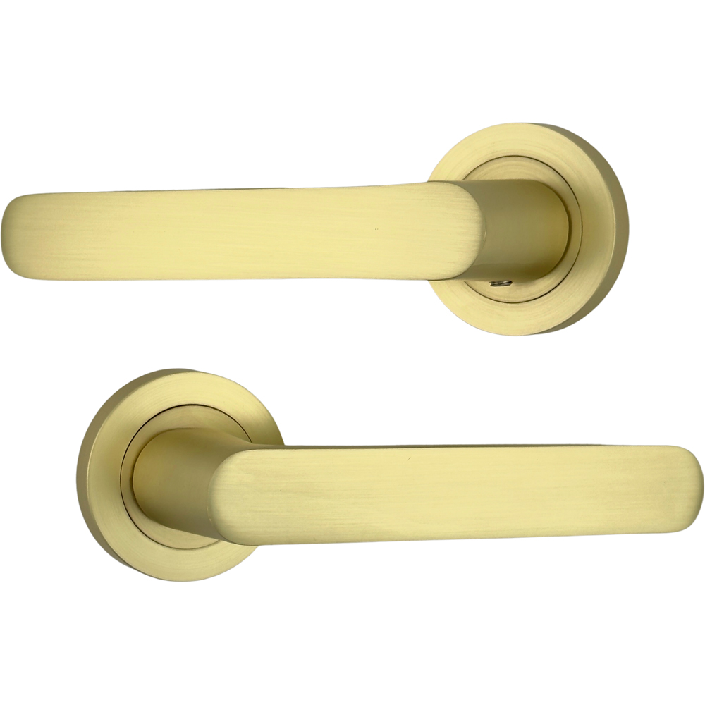AXS Hardware Harlem Satin Brass Door Handles on Rose 2 Pack Image 1
