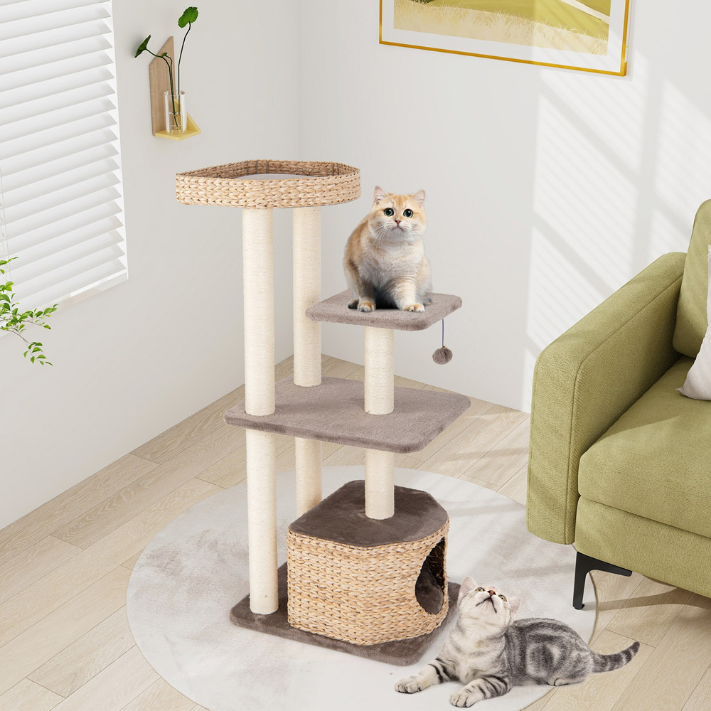 Costway 4 Tier Coffee Cattail Cat Tower with Sisal Scratching Posts 131cm Image 3